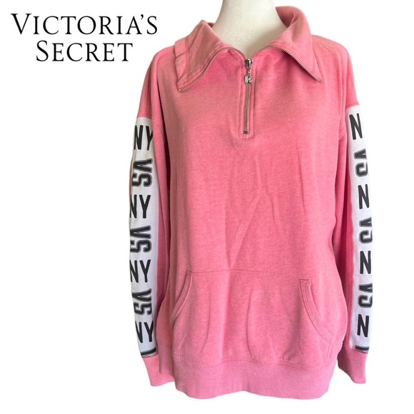 VICTORIA’S SECRET Wings Collection 1/4 Zip Pink Sweatshirt Size Small NY VS - Picture 1 of 13